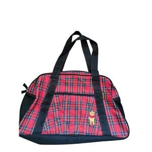 Disney Red Plaid Pooh Bag Tote Zipper